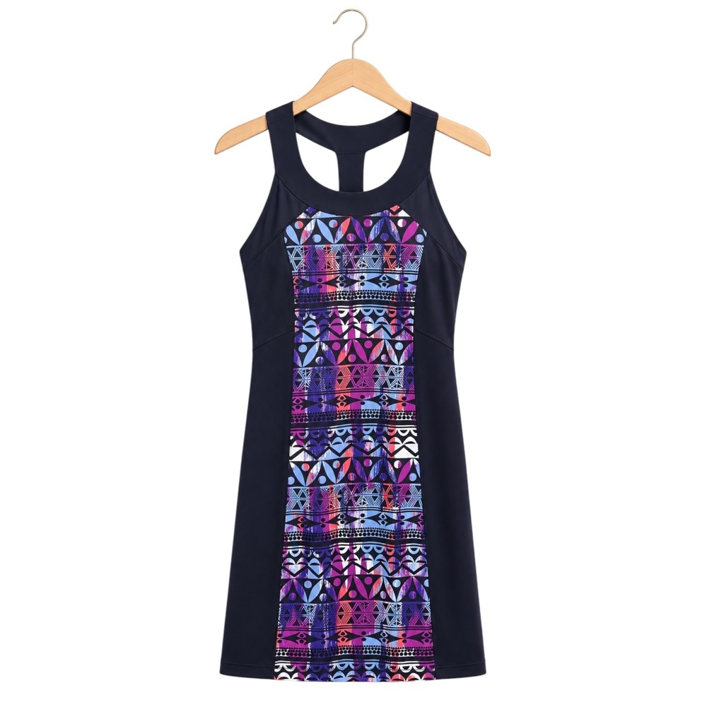 Title Nine Dress S Navy Geometric Racerback Built In Bra Padded Athletic Stretch